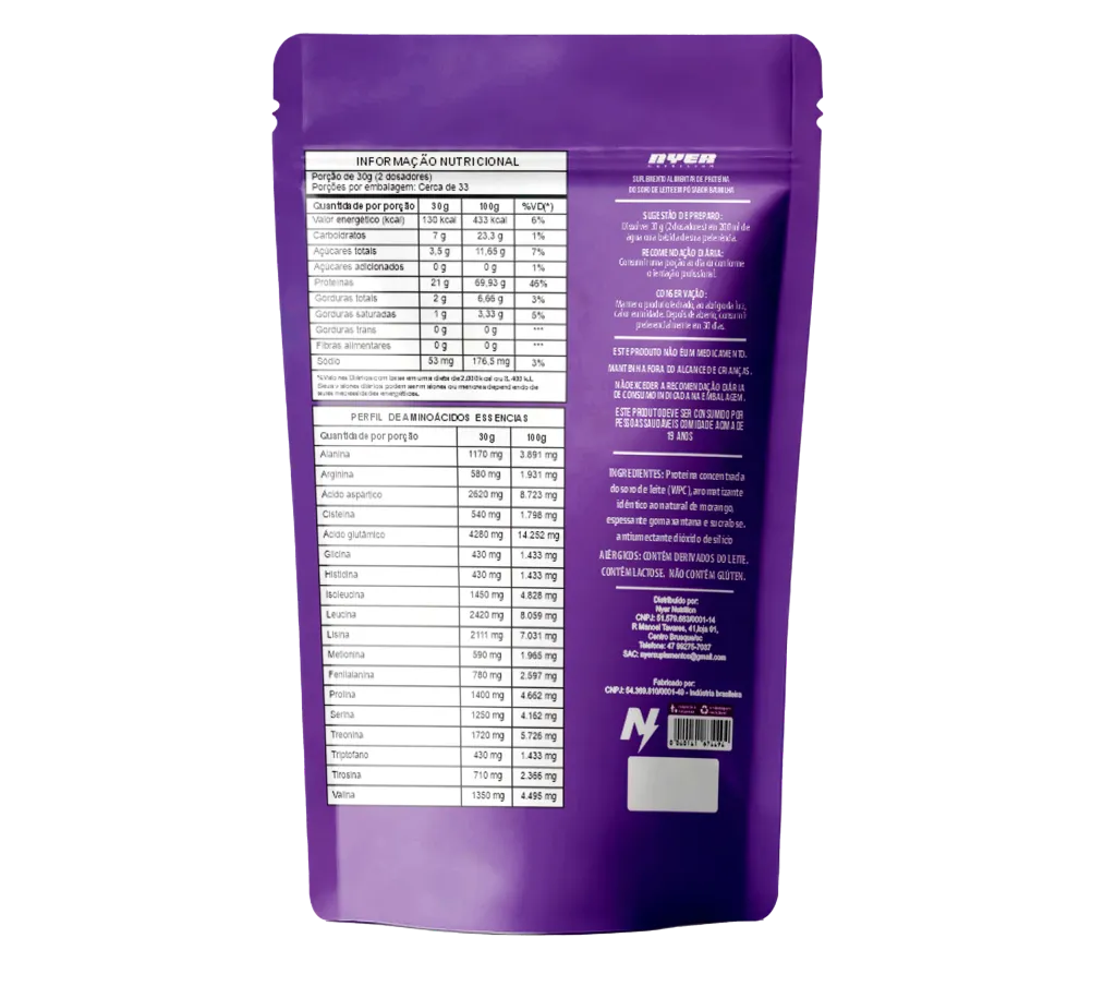 Whey Protein 100% 1KG NYER NUTRITION - LANÇAMENTO