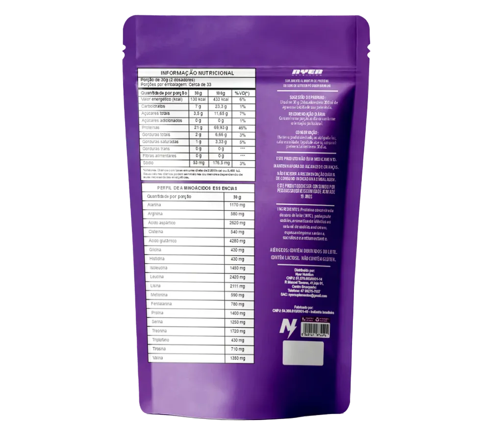 Whey Protein 100% 1KG NYER NUTRITION - LANÇAMENTO