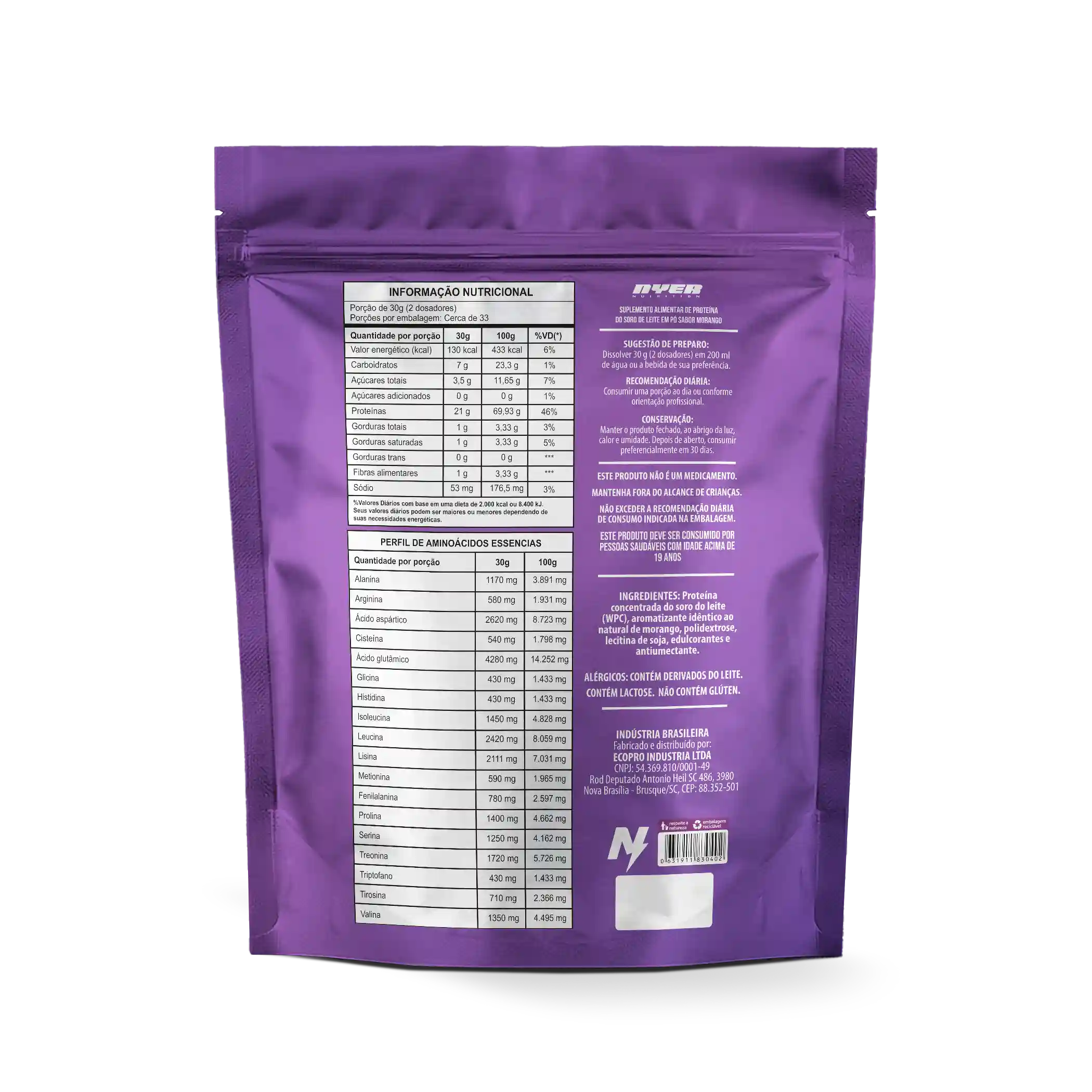 Whey Protein 100% 1KG NYER NUTRITION - LANÇAMENTO
